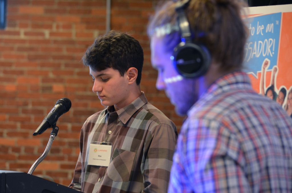 Max Rosen, former I Want to be an Ambassador! student participating in a session on communication with the Saturday Light Brigade.