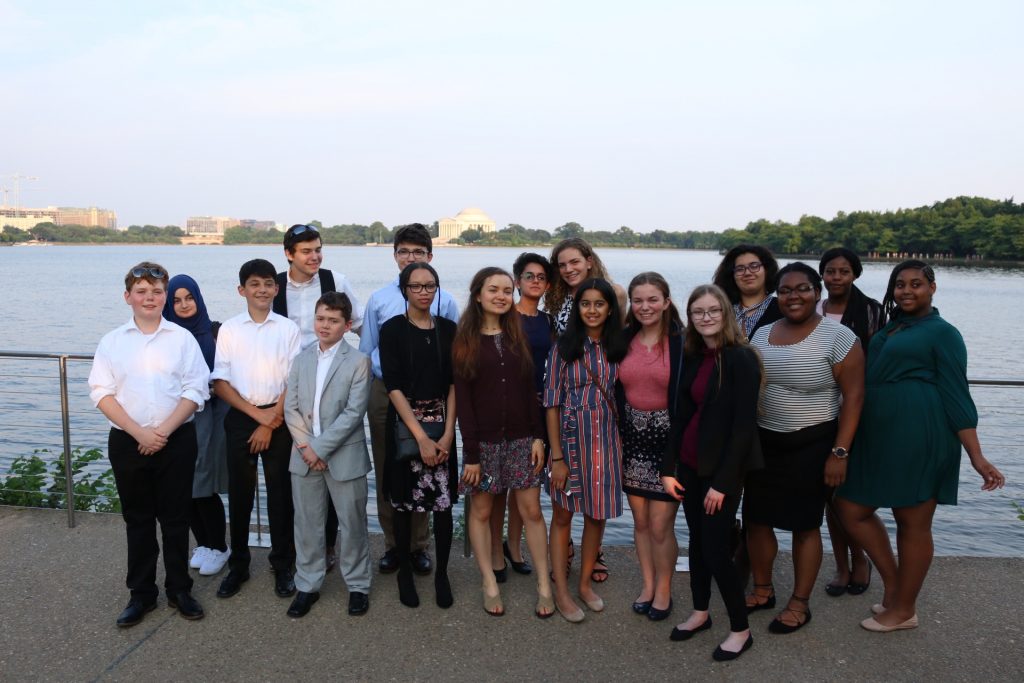 2018 Teen Ambassadors group photo with the Jefferson Memorial in the background