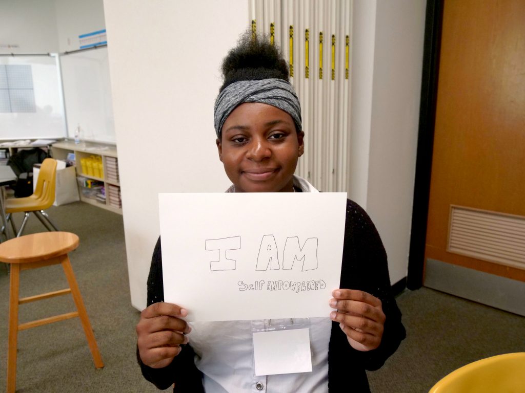 Teen Speaker Fatimah shares his I AM statement during Speak & Tell! Camp 2019