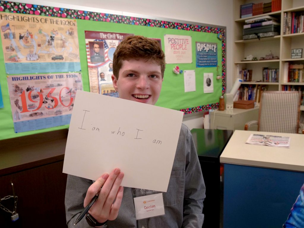 Teen Speaker Declan shares his I AM statement during Speak & Tell! Camp 2019