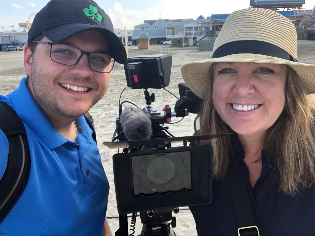 Producers Beth Dolinar and Zak Boyle at the National Marbles Tournament in Wildwood, NJ in June 2019