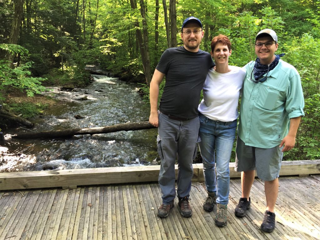 Downstream crew shooting on location at a tributary of the Little Juniata River in Summer 2018